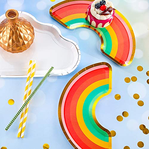 16 Piezas de Platos Desechables de Fiesta de Arco Iris Platos de Papel de Arcoiris y Nubes Vajilla de Papel Decorativo de Nube para Suministro de Baby Shower Cumpleaños Fiesta