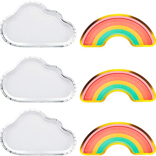 16 Piezas de Platos Desechables de Fiesta de Arco Iris Platos de Papel de Arcoiris y Nubes Vajilla de Papel Decorativo de Nube para Suministro de Baby Shower Cumpleaños Fiesta