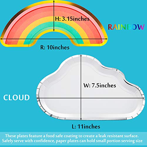 16 Piezas de Platos Desechables de Fiesta de Arco Iris Platos de Papel de Arcoiris y Nubes Vajilla de Papel Decorativo de Nube para Suministro de Baby Shower Cumpleaños Fiesta