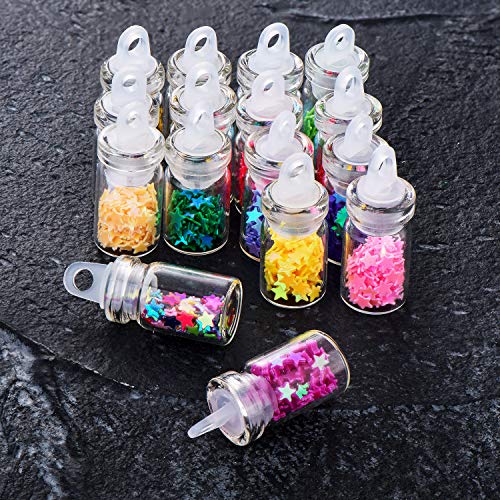 16 Piezas Juego de Collar con Colgantes de Tarro de Cristal Mini Borrar Mini Botellas de Deseo con Estrellas de Lentejuelas y Cuerdas Negras para Suministros Festivos para Fiestas