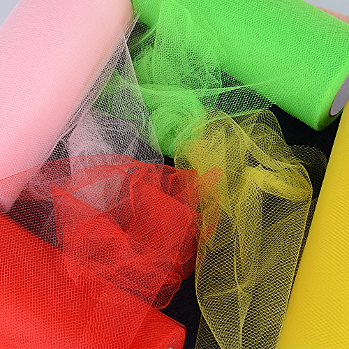 182m 8 Rollos de Tul Tulle Colores Decoración de Boda Falda Fiesta Cumpleaños Ropa Novia Manualidades Diy Azul Rosa Rojo Verde Amarillo Púrpura Naranja (25yardas*15cm*8rollos) 8 Colores