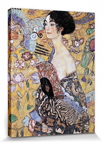 1art1 Gustav Klimt - Mujer con Abanico, 1917-18 Cuadro, Lienzo Montado sobre Bastidor (40 x 30cm)