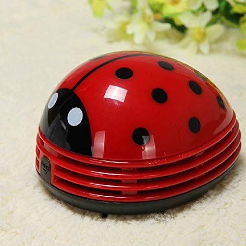 1PC Mini Mesa Polvo Sweeper Portátil De Mano Inalámbrico De Escritorio Limpiador Del Polvo Lindo Crumb Sweeper De Escritorio Del Aspirador Del Polvo Para Office Home School (Mariquita)