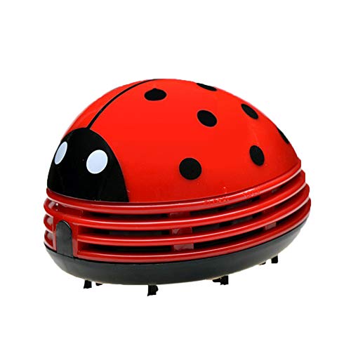 1PC Mini Mesa Polvo Sweeper Portátil De Mano Inalámbrico De Escritorio Limpiador Del Polvo Lindo Crumb Sweeper De Escritorio Del Aspirador Del Polvo Para Office Home School (Mariquita)