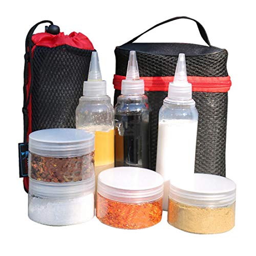 1set (7pcs) Botellas de reemplazo Tarros con 2 Bolsas portátiles Salsa práctica Contenedor Condimentos 3 de Sharp Botellas de la Salsa de Aceite 4 latas Redondas condimentos