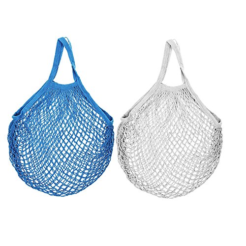 2 bolsas de red de Stonges organizadora para las compras, de algodón, respetuosas con el medio ambiente y fáciles de transportar white+blue