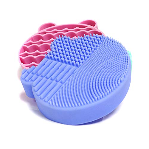 2 en 1 almohadilla de silicona para limpieza de brochas de maquillaje, soporte de almacenamiento para secado, portátil, para accesorios de viaje (rosa)