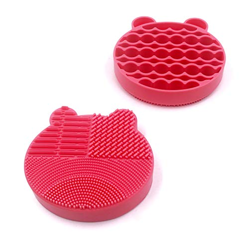 2 en 1 almohadilla de silicona para limpieza de brochas de maquillaje, soporte de almacenamiento para secado, portátil, para accesorios de viaje (rosa)