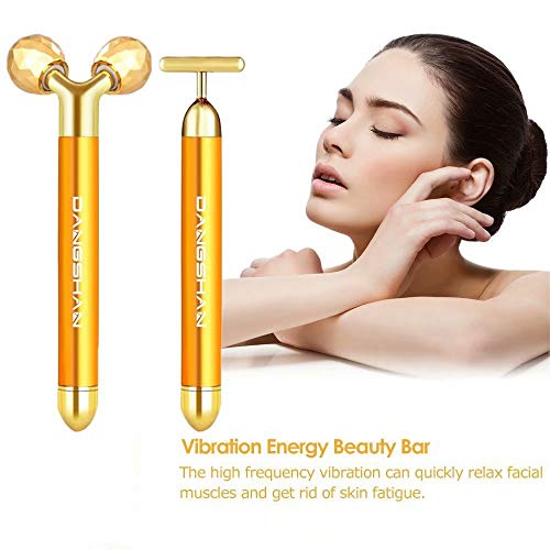 2-EN-1 Beauty Bar 24k Golden Pulse Facial Masajeador facial, Electrico de Masaje Para la piel Sensible, Lifting facial instantáneo, Antiarrugas, Para Frente, Mejilla, Cuello, Brazo, Ojos, Nariz