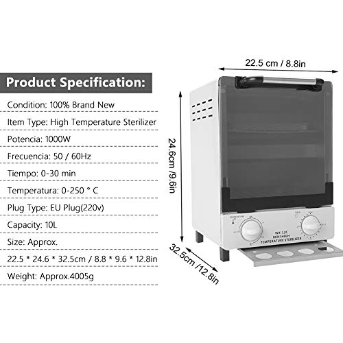 2 EN 1 Gabinete de Esterilizador Estetica 10L, Alta Temperatura + Infrarrojos, Caja de Desinfección, Equipo de Esterilización Gran Capacidad