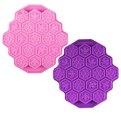 2 moldes de silicona con forma de panal de abeja, de FineGood para magdalenas y galletas, molde para hacer jabón, color rosa y morado