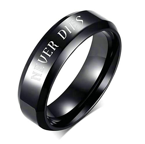 2 Piezas Anillo de Boda Acero Anillo Negro Grabado True Love y Never Dies Negro Negro Mujer Talla 15 + Hombre Talla 30