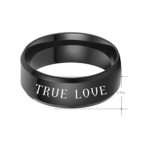 2 Piezas Anillo de Boda Acero Anillo Negro Grabado True Love y Never Dies Negro Negro Mujer Talla 15 + Hombre Talla 30