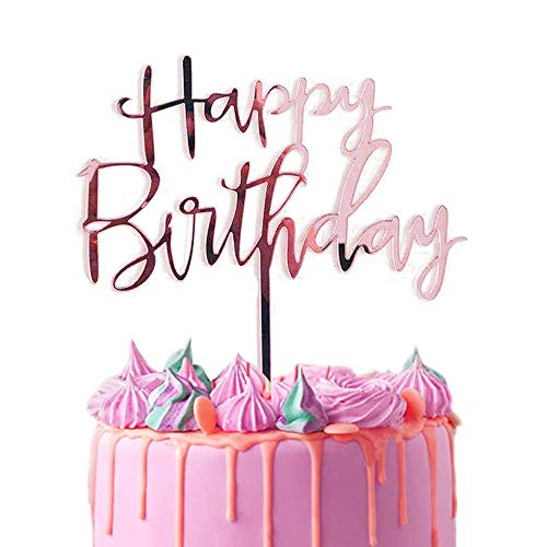 2 Piezas Happy Birthday Cake Toppers, Decoración para Tartas de cumpleaños, Happy Birthday Topper Decoración Toppers para Cumpleaños Baby Shower Fiesta Temática Party Decoration(oro, rosa)