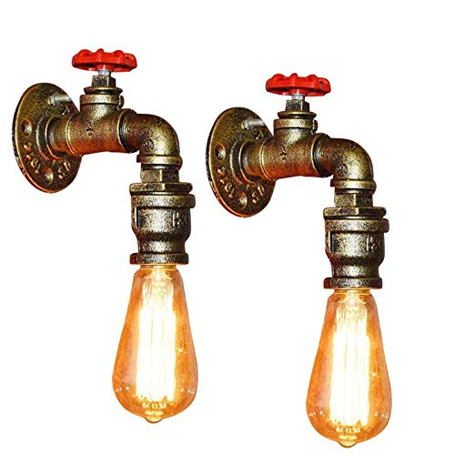 2 Piezas Lámpara de Pared Tubería de Agua Aplique de Pared Industrial Retro Color Bronce Luz de Pared con Decoración de la Válvula del Grifo Luces de Pared para Restaurante Bar Cocina Dormitorio