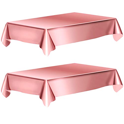 2 Piezas Mantel de Papel de Aluminio, 1 x 2.7 M Manteles de Plástico, Rectángulo Cubierta de Mesa, Party Manteles de Mesa para Fiesta Cumpleaños Boda Navidad Mesa Decoración (Oro Rosa)