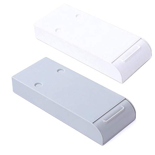 2 Piezas Organizador Cajón Debajo Escritorio, Caja Bolígrafos Almacenamiento Oculto, Plástico ABS Autoadhesivo Bandeja Cajones con Mango para Oficina, Hogar, Escuela (Blanco, Gris)