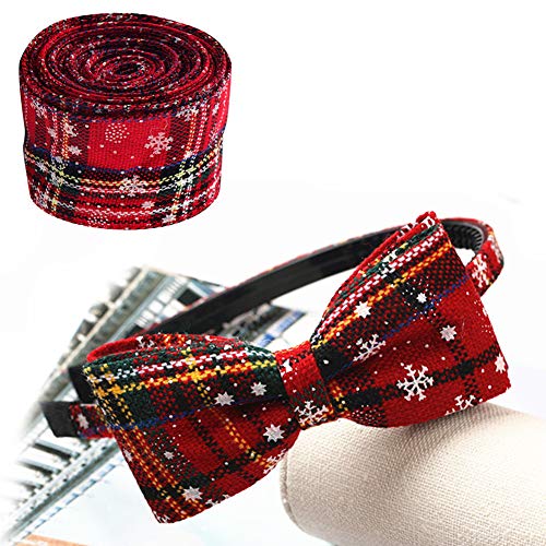 2 rollos 6m Cinta de Navidad con Borde de Alambre Arpillera a cuadros Cinta Cinta de envoltura navideña Cinta de tartán con borde Cinta de copo de nieve verde rojo Cintas para manualidades 6.3cm