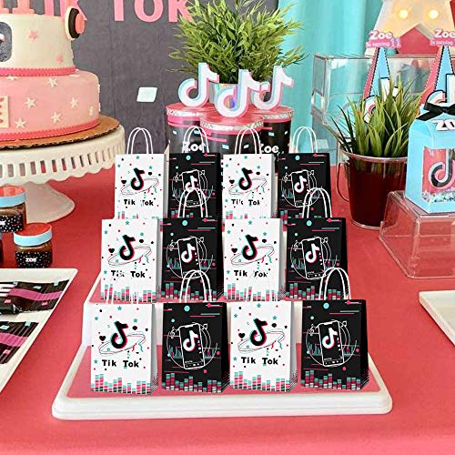 20 PCS Tik Tok Bolsas de regalo de fiesta Bolsas de regalo temáticas de redes sociales con notas musicales Tik Tok Fiesta temática Decoración de cumpleaños Bolsas de regalo