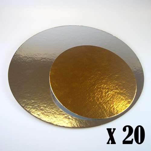 20 x Bases de cartón Plata/Oro (26cm Redondas)