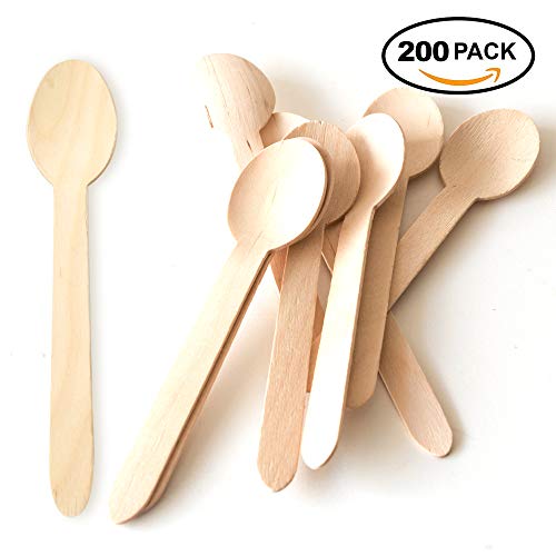 200 Cucharas Desechables de Madera, Cubiertos de Madera, 16cm| Biodegradable Compostable 100% Natural - Robusto y Resistente - Postre Fiestas BBQ Picnics Cumpleaños| Excelente Alternativa al Plástico