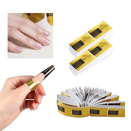 200 hojas oro Bandeja de papel de manicura，Moldes Uñas Etiqueta de Formas de Arte de Uñas,Oro Bandeja de Papel de Manicura，de uñas Plantilla de papel de Moldes Guías Pegatinas Formas UV Gel