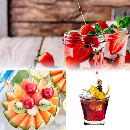 200 Palitos para Cócteles Cóctel Mezclador Bambú Frutas para Barbacoa Fiesta, Coctelería Pinchos san valentín boda fiesta (Joyas cuadradas de flores multicolores)