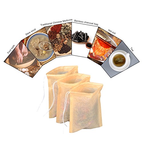 200 Piezas de Bolsa de Filtro de Té Bolsitas de Té Desechables Papel Natural sin Blanquear Bolsa Vacía con Cordón de Infuser para Té de Hojas Sueltas