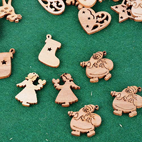 200pcs Adornos Madera Navideños de Arbol Navidad Ornamento Colgante Decoración Rebanadas Scrapbooking Bricolaje DIY Artesanía