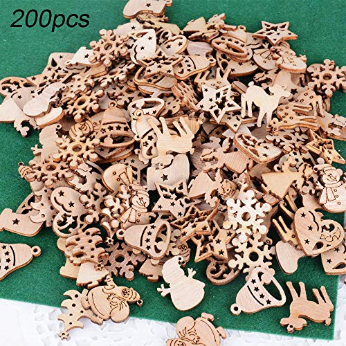 200pcs Adornos Madera Navideños de Arbol Navidad Ornamento Colgante Decoración Rebanadas Scrapbooking Bricolaje DIY Artesanía