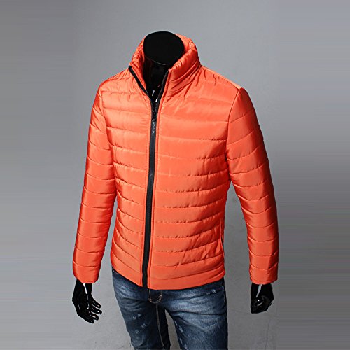 2019 - Chaqueta de plumón para Hombre, de algodón, Ligera, Piel cálida, con Cremallera, con Capucha, Color Liso, Elegante, Slim Fit Hoodie A-Orange L