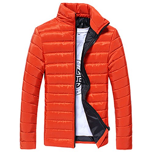 2019 - Chaqueta de plumón para Hombre, de algodón, Ligera, Piel cálida, con Cremallera, con Capucha, Color Liso, Elegante, Slim Fit Hoodie A-Orange L