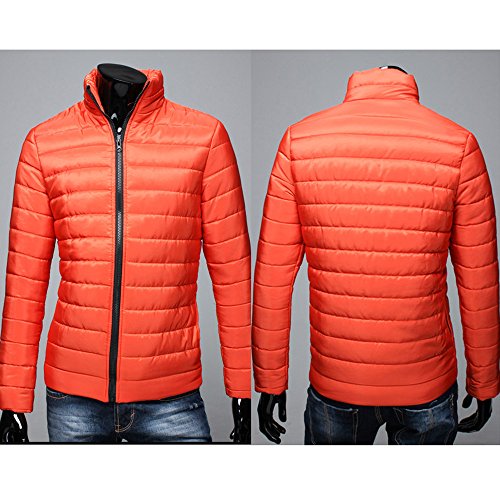 2019 - Chaqueta de plumón para Hombre, de algodón, Ligera, Piel cálida, con Cremallera, con Capucha, Color Liso, Elegante, Slim Fit Hoodie A-Orange L