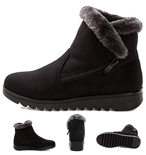 2019 Zapatos Invierno Mujer Botas de Nieve Casual Calzado Piel Forradas Calientes Planas Outdoor Boots Antideslizante Zapatillas para Mujer