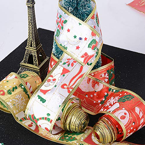 20metros/ 10 Rollos Cintas Navidad Decoración DIY Manualidades Lazos Embalaje Regalo Cajas Flores Arbol Navidad Fiestas Navidad Hogar Adornos Navideños Dorada Roja Rosa