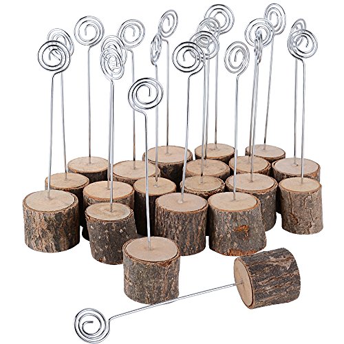 20pcs Soportes Tocón Madera Portanotas con Clip Metal para Tarjetas Sostenedor Foto Nota Nombre Número Mensaje Decoración de Mesa Boda (20pcs con clip)