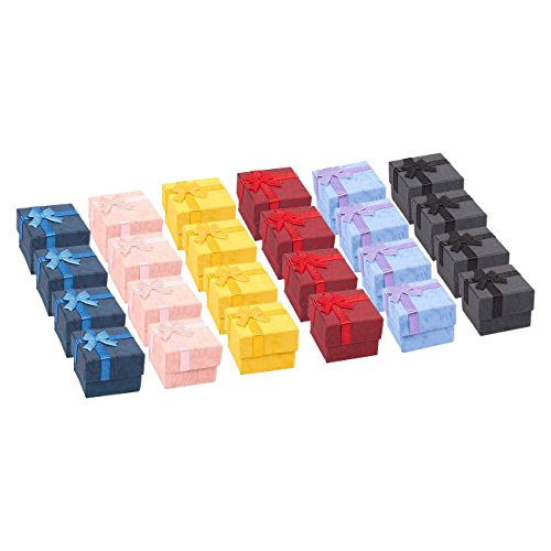 24 piezas Caja de regalo Set – cubo anillo joyería caja para aniversarios, bodas, cumpleaños, varios colores – 2.2 x 1,37 x 2.2 cm