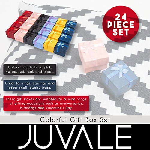 24 piezas Caja de regalo Set – cubo anillo joyería caja para aniversarios, bodas, cumpleaños, varios colores – 2.2 x 1,37 x 2.2 cm