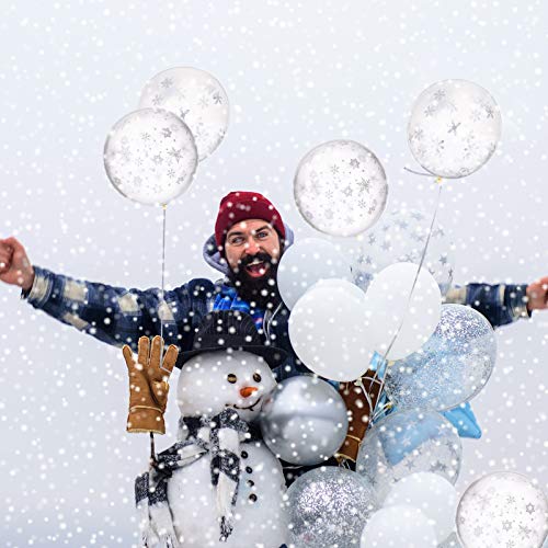 24 Piezas Globos Transparente de Copos de Nieve y 12 Piezas Globo Brillante de Copo de Nieve Globo de Confeti 12 Pulgadas Globos de Goma Látex para Cumpleaños Boda Bautizo Celebraciones