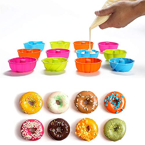 24 Piezas Moldes de Donut de Silicona Set - Forma de Ronda Donut, Calabaza, Estrella, Flor, Corazón, Savarin Molde de Silicone Antiadherente para Pasteles, Galletas, Bagels, Magdalenas, Cupcake