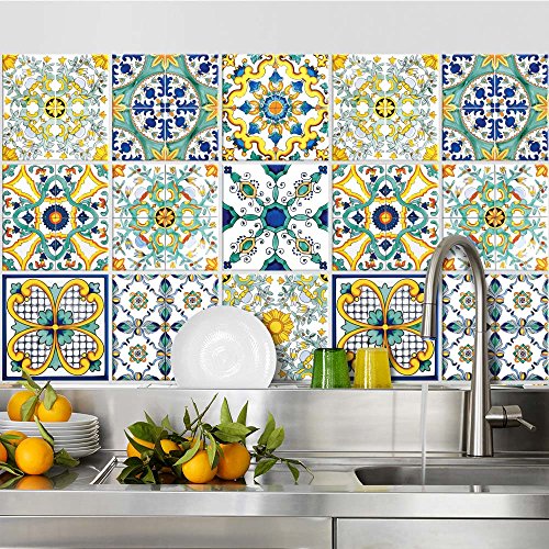 (24 Piezas) Pegatinas para Azulejos tamaño 10x10 cm PS00078 Adhesivo de Vinilo Decorativo para Azulejos de baño y Cocina