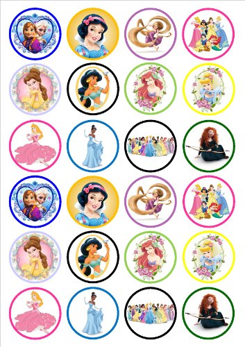 24 princesa troquelada Disco de Cupcake – tarjeta de oblea comestibles decoración para tarta, Stand Up, 24 PRECUT