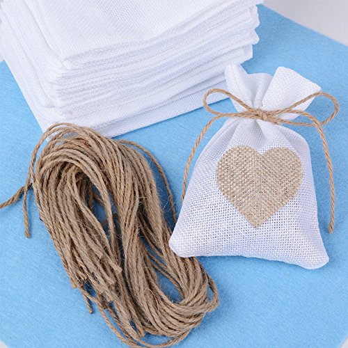 24pcs Bolsas Bolsitas Tela Saquitos Arroz Boda con Cordón de Yute Regalo Joyas Caramelo Dulces Recuerdo Favores Detalles Fiesta Bautizo Blanco