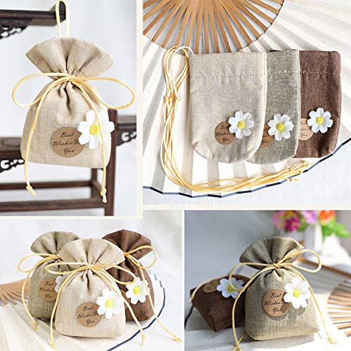 24pcs Bolsas Saquitos Tela Lavanda Flores Secas Especias Hacer Bolsitas Aromaticas Bolsas Calendario Adviento Arroz Regalo Detalles de Boda Bautizo Fiesta Navidad con 24pcs Cordones