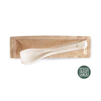 250 cucharillas de PLA beige acolchadas con papel compostable, cubrientes biodegradables y compostables, Uni EN13432 eliminados en el rechazo húmedo - helado de helado 9,5 cm