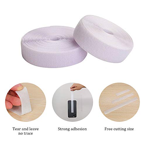 26.2ft/8m Velcro - Velcro Adhesivo Cinta Auto Adhesivo Cinta Rollo Hook y Loop Tape,con 1Roll Gancho y 1Roll Lazo,20mm de Ancho Blanco