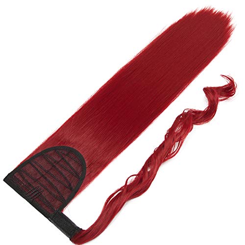 26"(66cm) Coleta Postiza Larga Pelo Sintético Se Ve Natural Lisa [Rojo Oscuro] Extensiones de Cabello Clip Cola Ponytail Extension (100g)