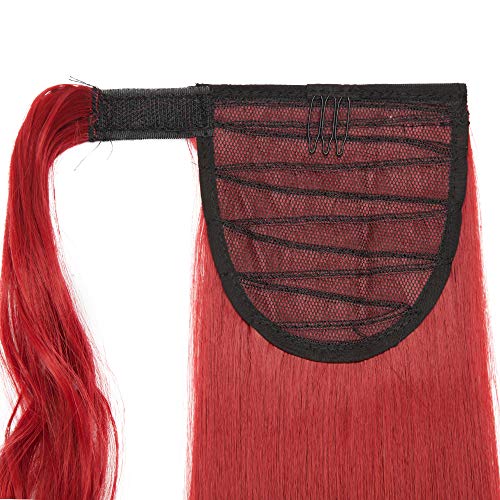 26"(66cm) Coleta Postiza Larga Pelo Sintético Se Ve Natural Lisa [Rojo Oscuro] Extensiones de Cabello Clip Cola Ponytail Extension (100g)