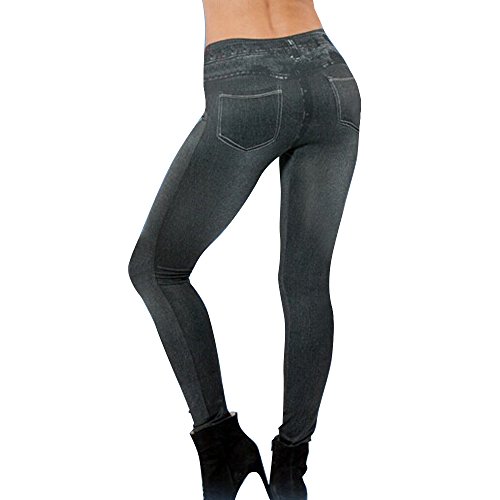 2Pcs Leggings Leggins Jeggings Vaqueros Pantalones Elásticos para Mujer Azul y Negro