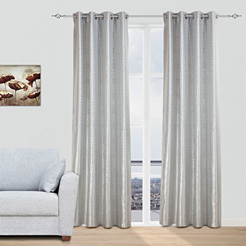 2X Cortinas Opacas de Ojetes con Estampado Gofrado con Brillo, Elegantes y Modernas para Ventanas de Salón Dormitorio Oficina, 100% Poliéster 220g/m² Resistente, 140x260cm, Color Gris Plata